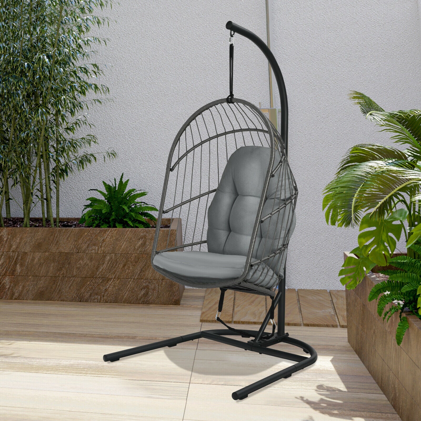 Hanging Wicker Egg Chair With Stand, Gray Outdoor Seating & Patio Chairs at Gallery Canada