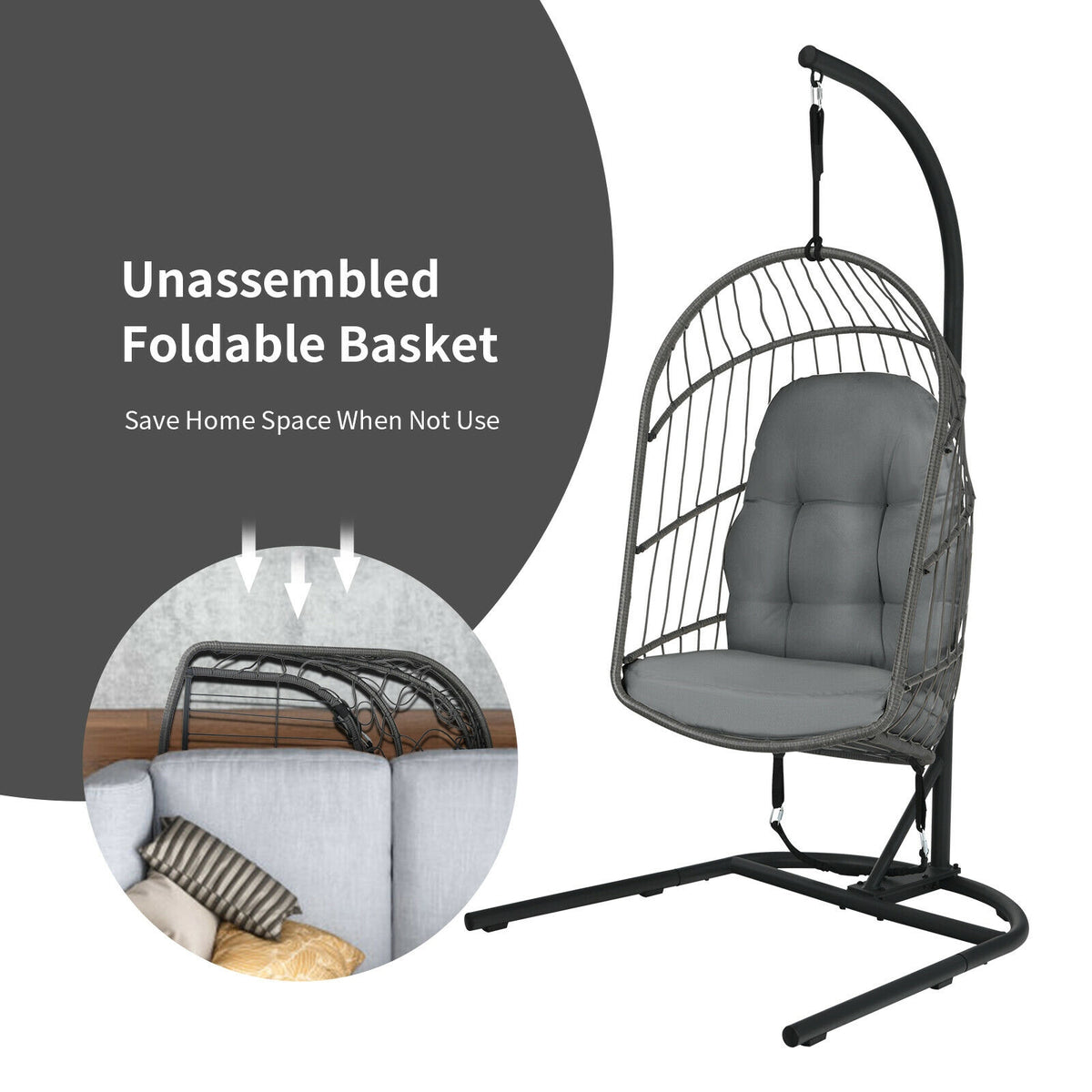 Hanging Wicker Egg Chair With Stand, Gray Outdoor Seating & Patio Chairs at Gallery Canada