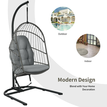 Hanging Wicker Egg Chair With Stand, Gray Outdoor Seating & Patio Chairs at Gallery Canada