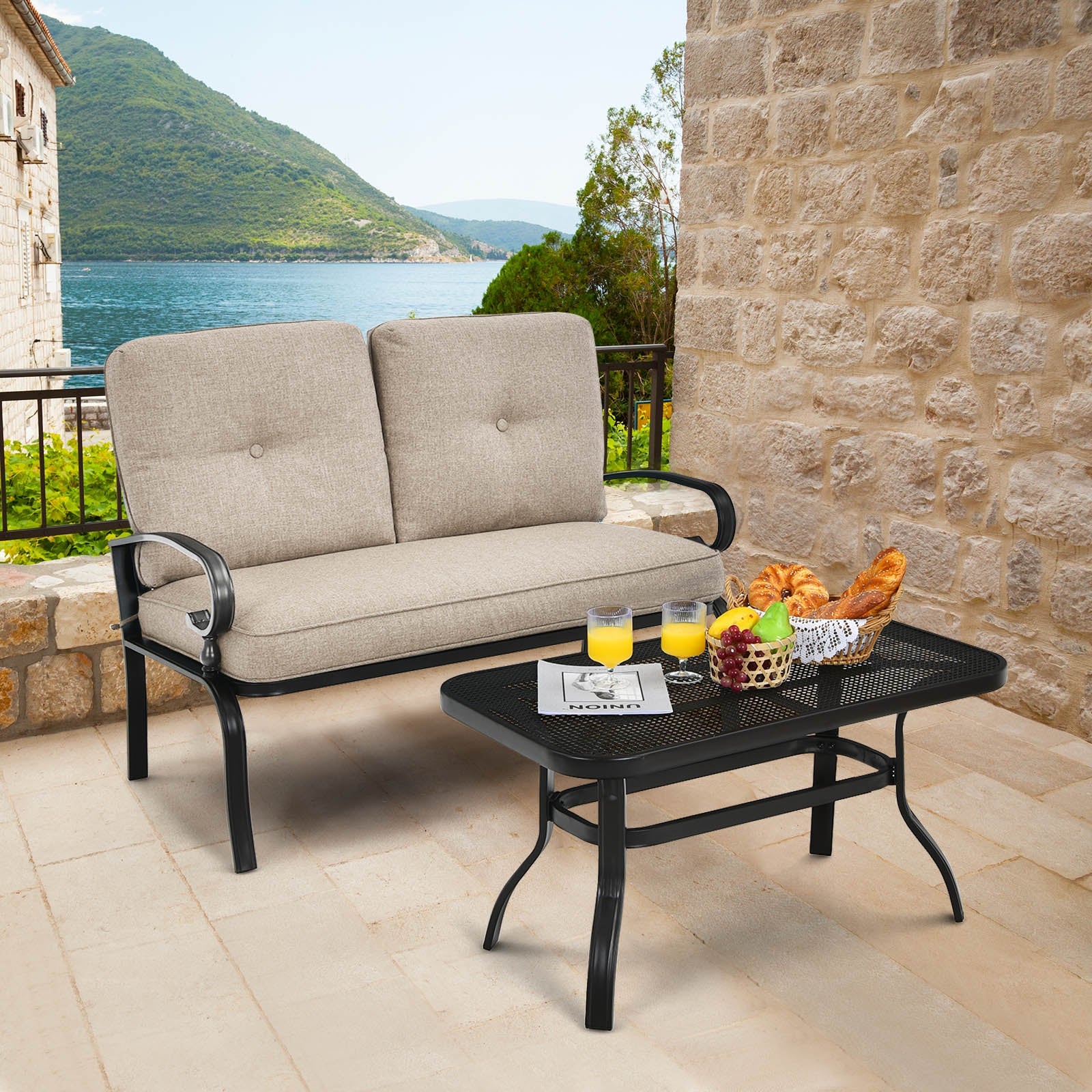 Patio Loveseat Bench Table Set, 2 Pieces, Beige Patio Conversation Sets at Gallery Canada
