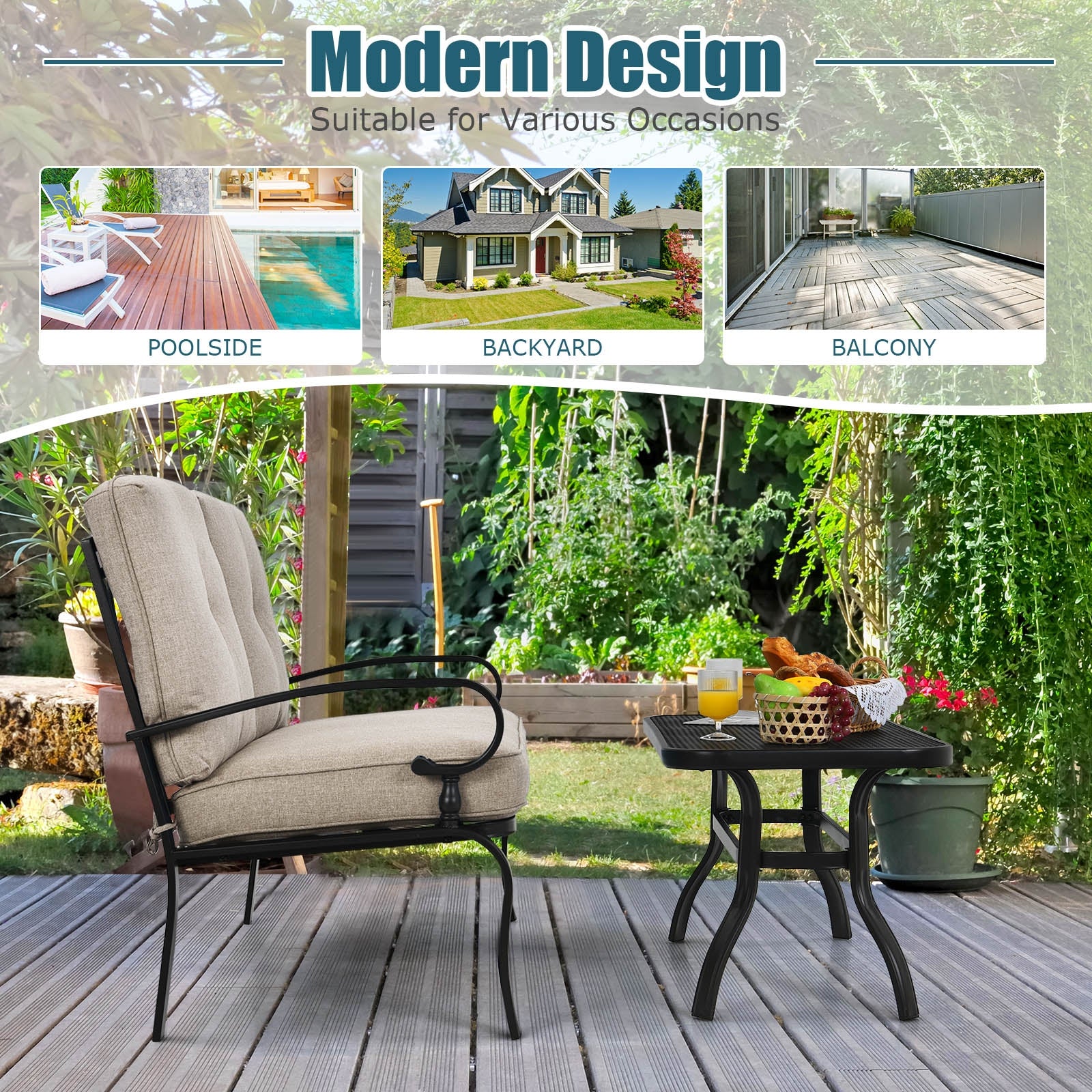 Patio Loveseat Bench Table Set, 2 Pieces, Beige Patio Conversation Sets at Gallery Canada