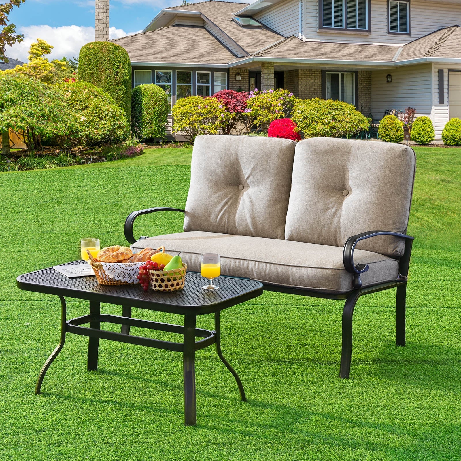 Patio Loveseat Bench Table Set, 2 Pieces, Beige Patio Conversation Sets at Gallery Canada