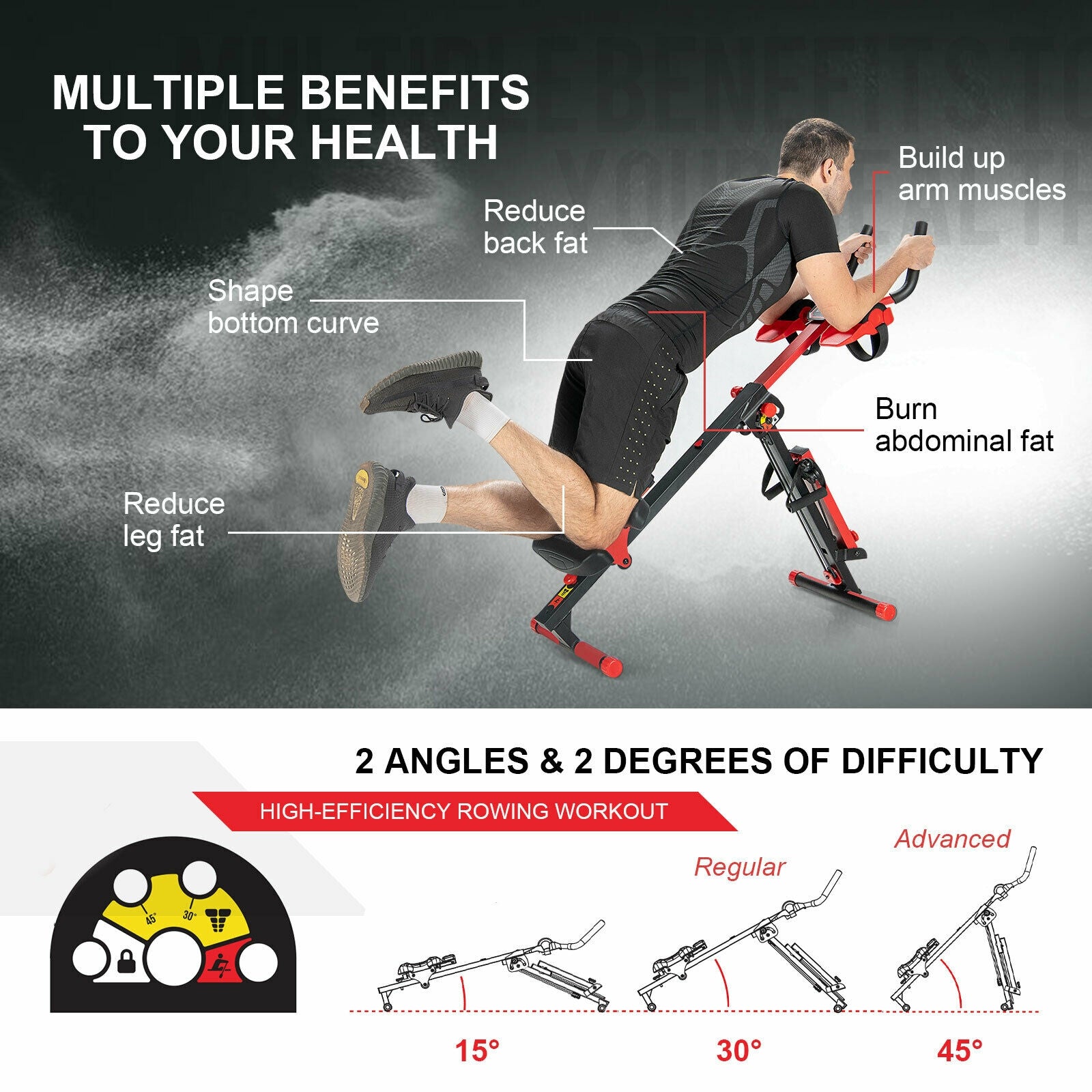 4-in-1 Folding Rowing Machine, Control Panel, Home Gym, Red Rowing Machines at Gallery Canada