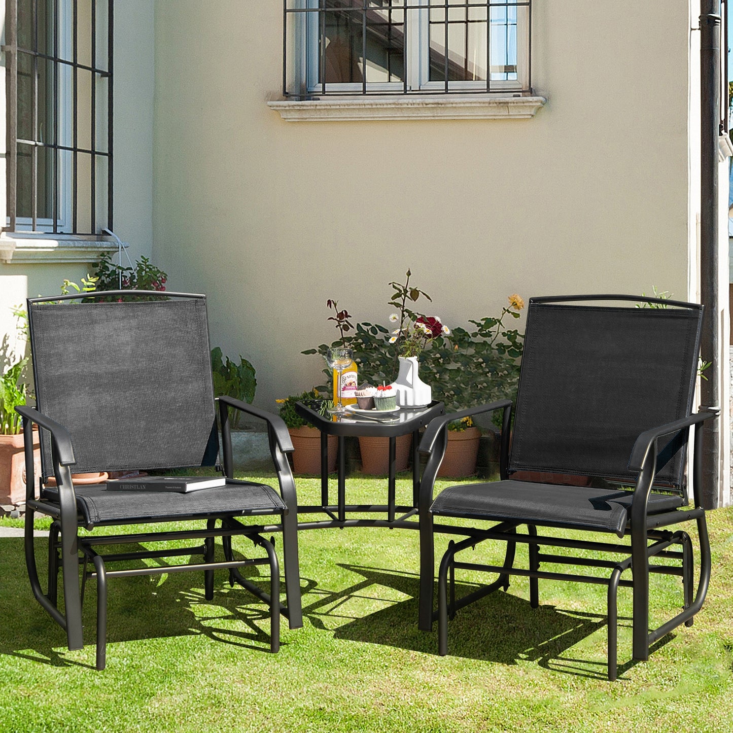 Double Swing Glider Rocker Chair Set, Black Patio Conversation Sets at Gallery Canada