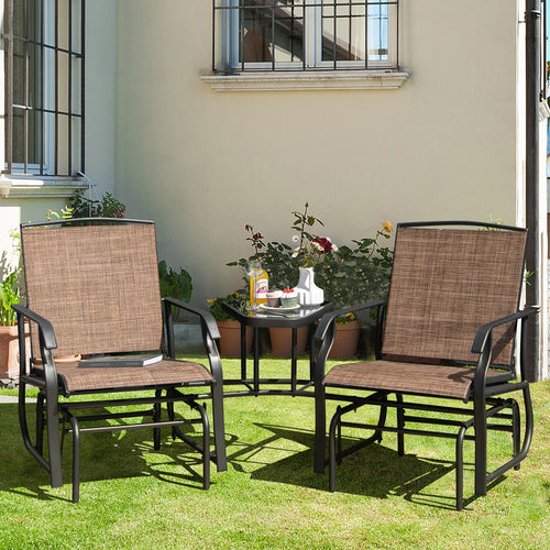 Double Swing Glider Rocker Chair Set, Brown