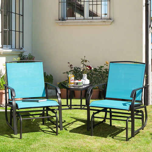 Double Swing Glider Rocker Chair Set, Turquoise