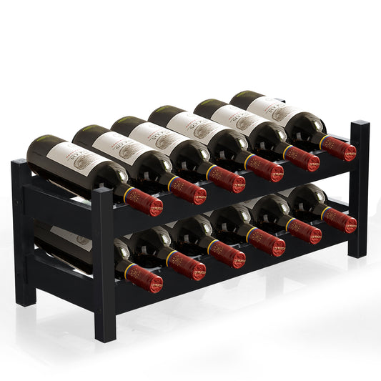 12 Bottle 2-Tier Bamboo Wine Rack, Brown Wine Racks Brown at Gallery Canada