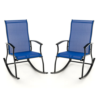 Outdoor Rocking Chairs, 2 Pieces, Breathable Backrest, Navy Patio Rocking Chairs & Gliders at Gallery Canada