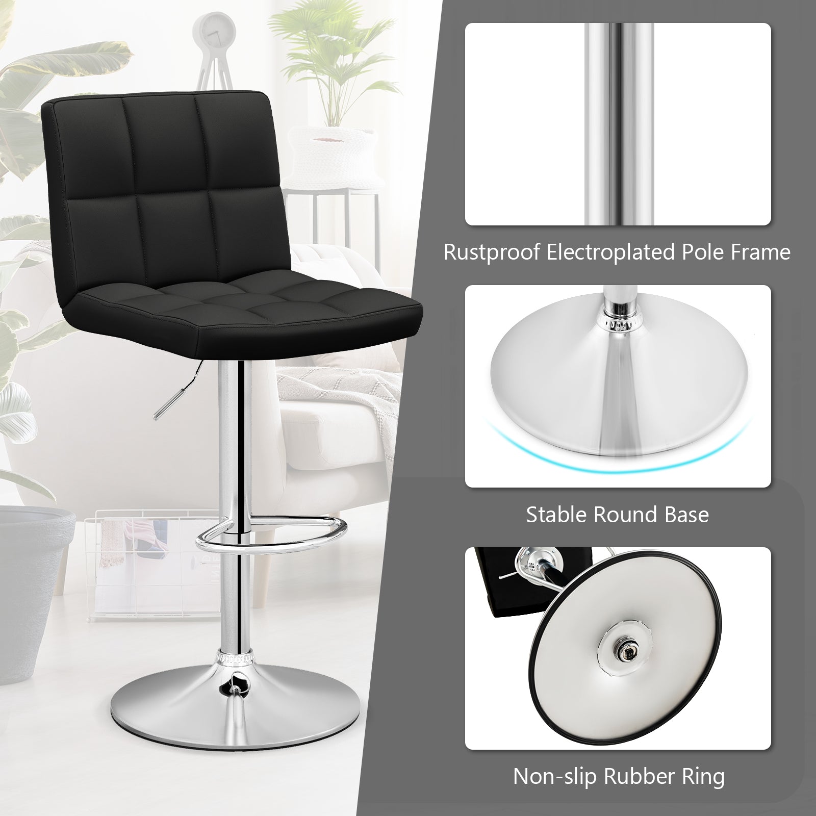 Adjustable Swivel Bar Stool, PU Leather, Black Bar Stools at Gallery Canada