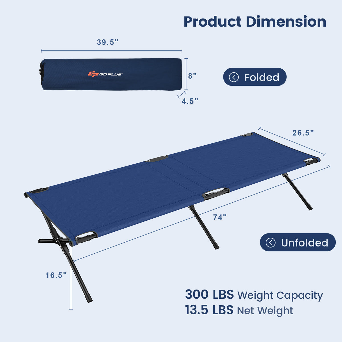 Adults Kids Folding Camping Cot, Blue Camping Furniture at Gallery Canada