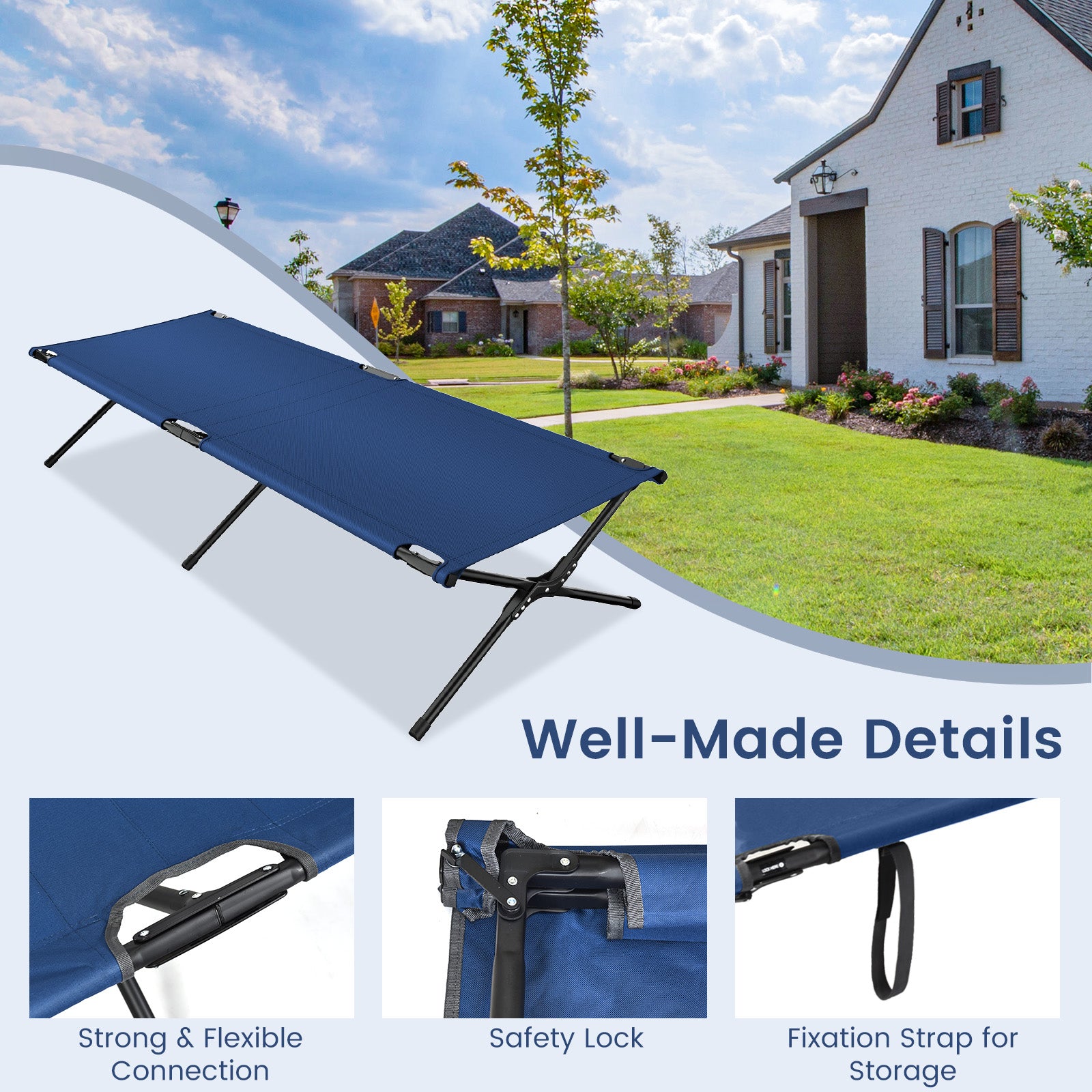 Adults Kids Folding Camping Cot, Blue Camping Furniture at Gallery Canada