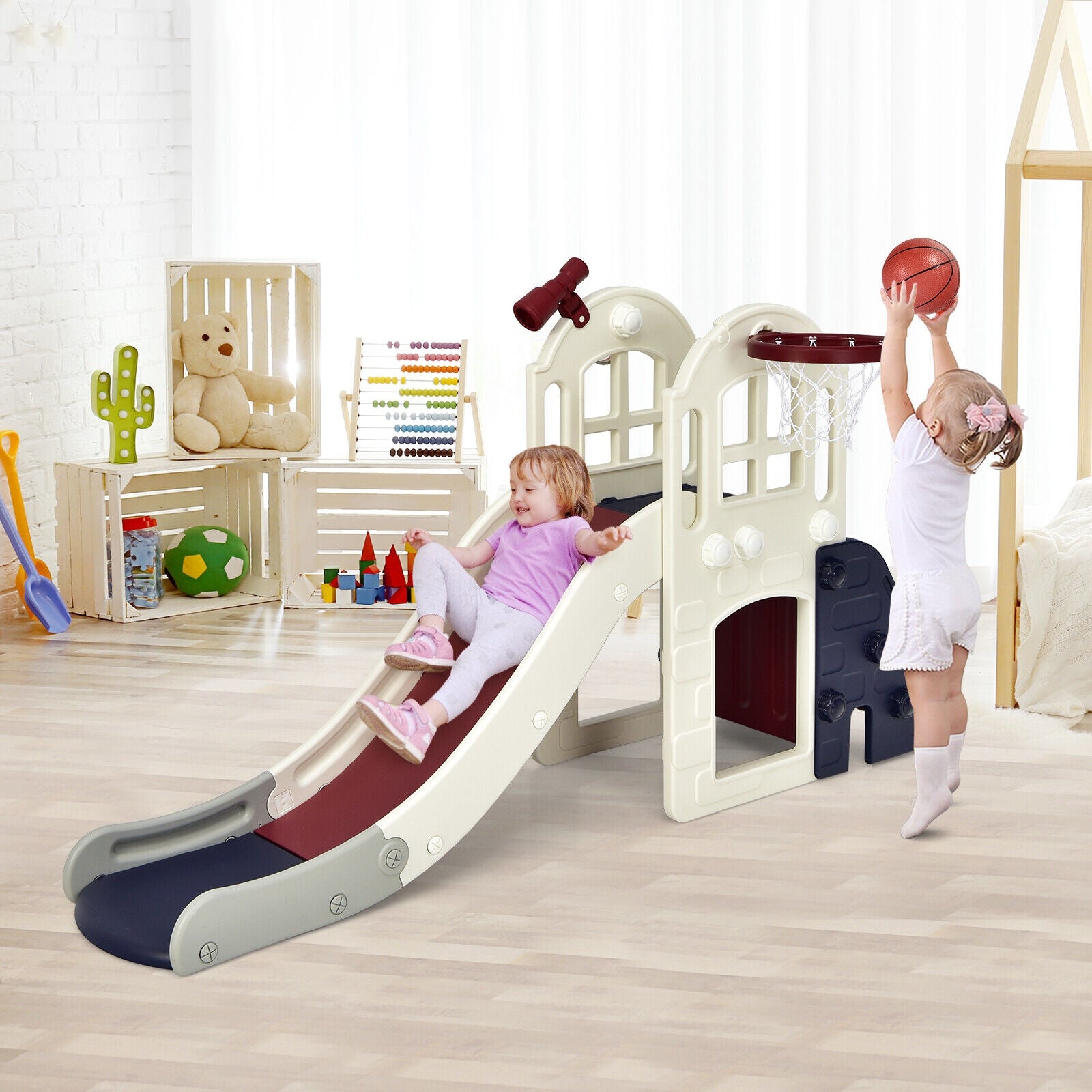 6-In-1 Large Slide For Kids, Climber Slide Playset With Basketball Hoop, Blue Climbers & Slides at Gallery Canada