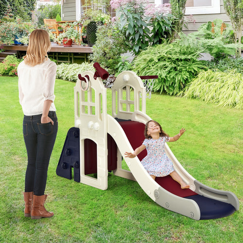6-In-1 Large Slide For Kids, Climber Slide Playset With Basketball Hoop, Blue