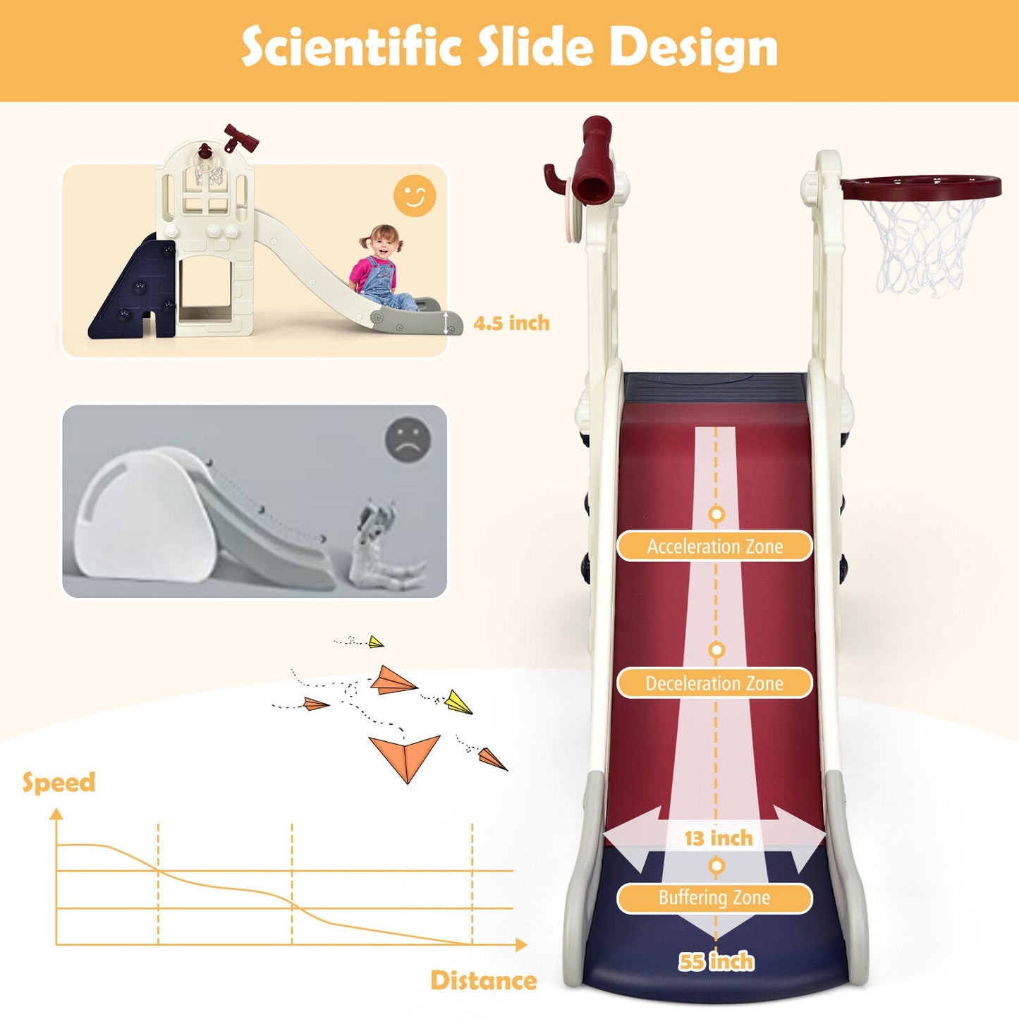 6-In-1 Large Slide For Kids, Climber Slide Playset With Basketball Hoop, Blue Climbers & Slides at Gallery Canada