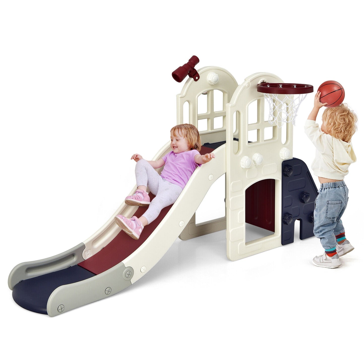 6-In-1 Large Slide For Kids, Climber Slide Playset With Basketball Hoop, Blue Climbers & Slides at Gallery Canada