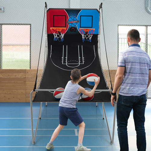 Dual Shot Basketball Arcade Game, 8 Game Modes, 4 Balls, Red