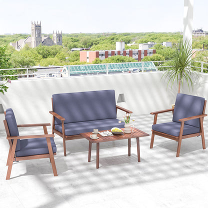 4 Piece Acacia Wood Conversation Set, Gray Cushions Patio Conversation Sets at Gallery Canada