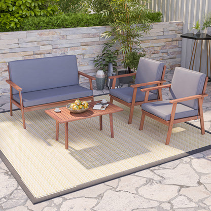 4 Piece Acacia Wood Conversation Set, Gray Cushions Patio Conversation Sets at Gallery Canada