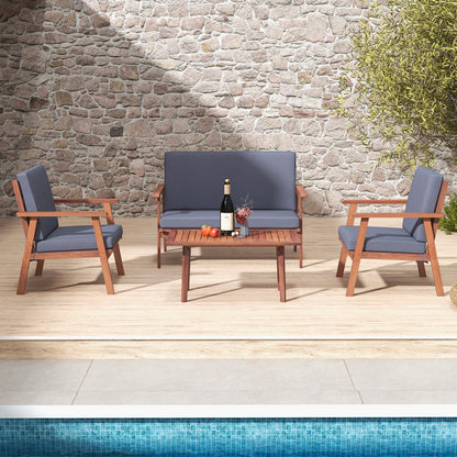 4 Piece Acacia Wood Conversation Set, Gray Cushions Patio Conversation Sets at Gallery Canada