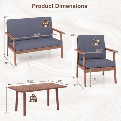 4 Piece Acacia Wood Conversation Set, Gray Cushions Patio Conversation Sets at Gallery Canada