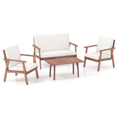 4 Piece Acacia Wood Outdoor Conversation Set, White Patio Conversation Sets at Gallery Canada