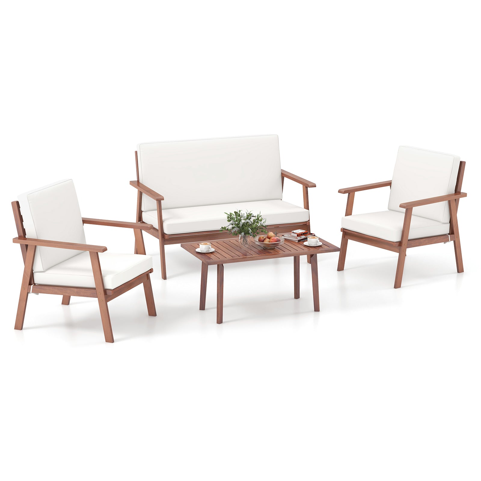 4 Piece Acacia Wood Outdoor Conversation Set, White Patio Conversation Sets at Gallery Canada