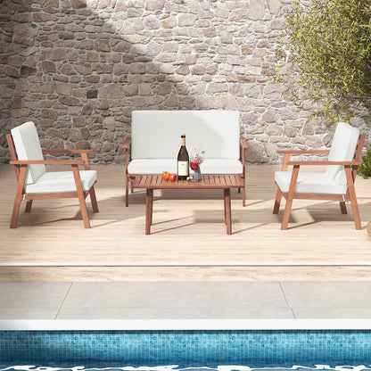 4 Piece Acacia Wood Outdoor Conversation Set, White Patio Conversation Sets at Gallery Canada