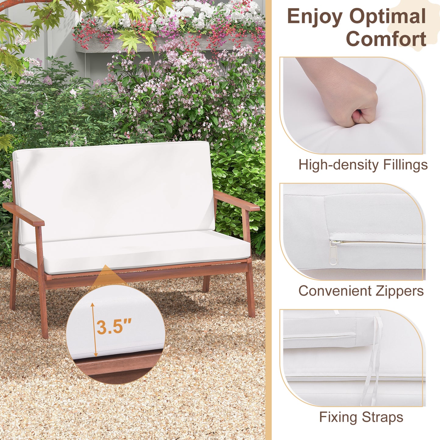 4 Piece Acacia Wood Outdoor Conversation Set, White Patio Conversation Sets at Gallery Canada