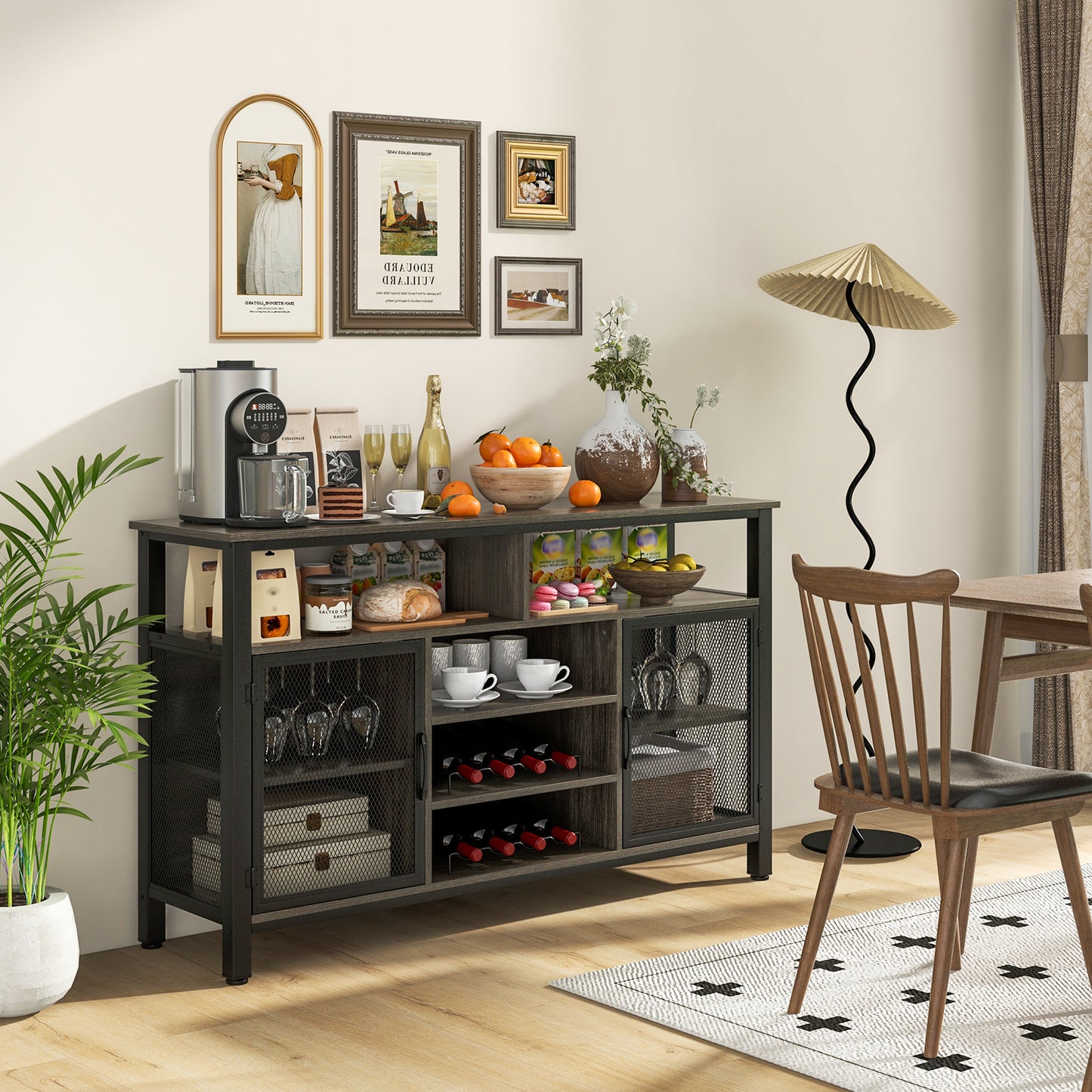 55-Inch Buffet Sideboard, 8-Bottle Wine Racks, Glass Holders, Gray Sideboards Cabinets & Buffets at Gallery Canada