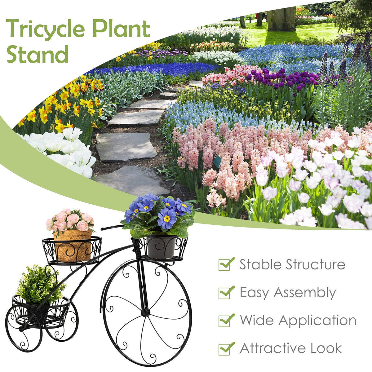 Parisian Style Tricycle Plant Stand, Black Plant Stands at Gallery Canada