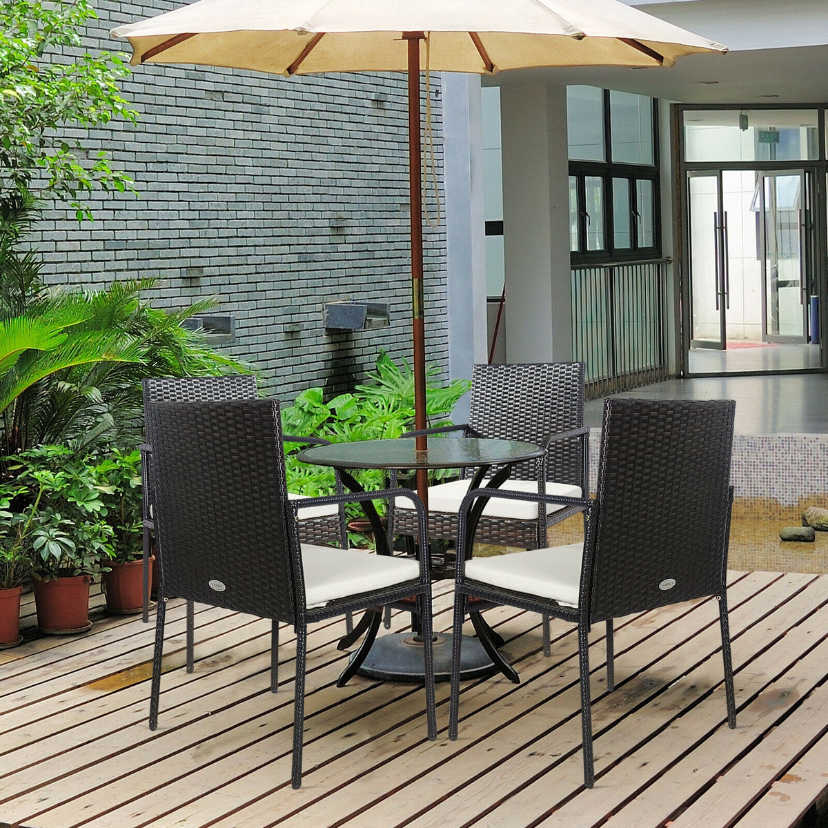 4 Piece Patio Wicker Rattan Dining Set, White Patio Dining Chairs at Gallery Canada