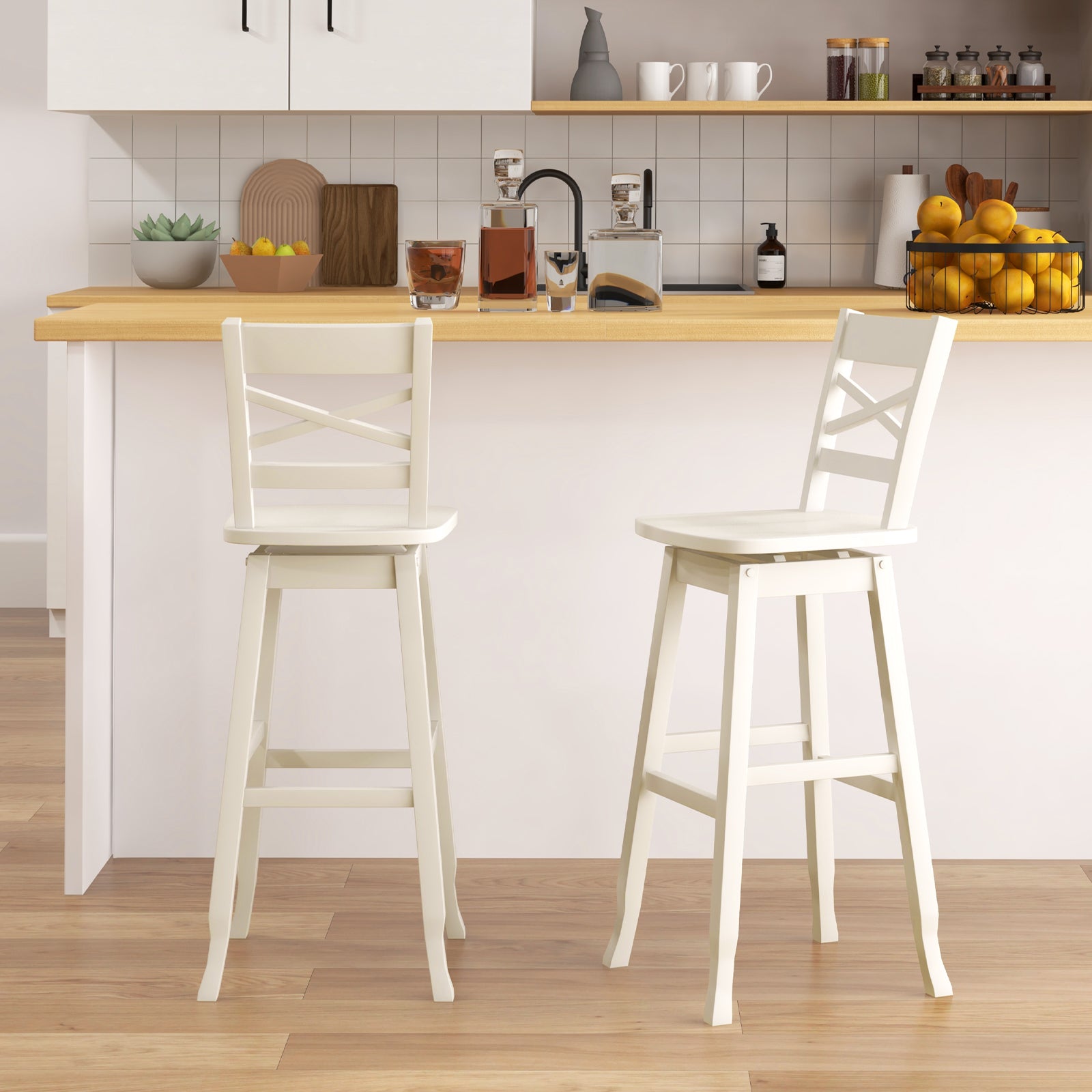 30-Inch Swivel Bar Stool Set, With Footrest, Cream White Bar Stools at Gallery Canada