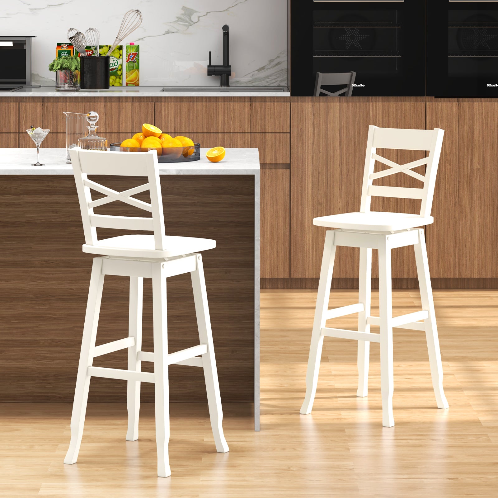 30-Inch Swivel Bar Stool Set, With Footrest, Cream White Bar Stools at Gallery Canada