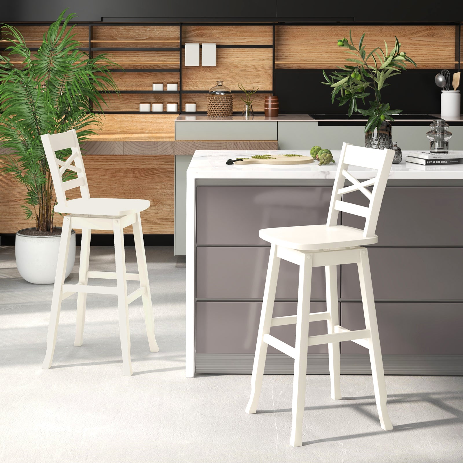30-Inch Swivel Bar Stool Set, With Footrest, Cream White Bar Stools at Gallery Canada