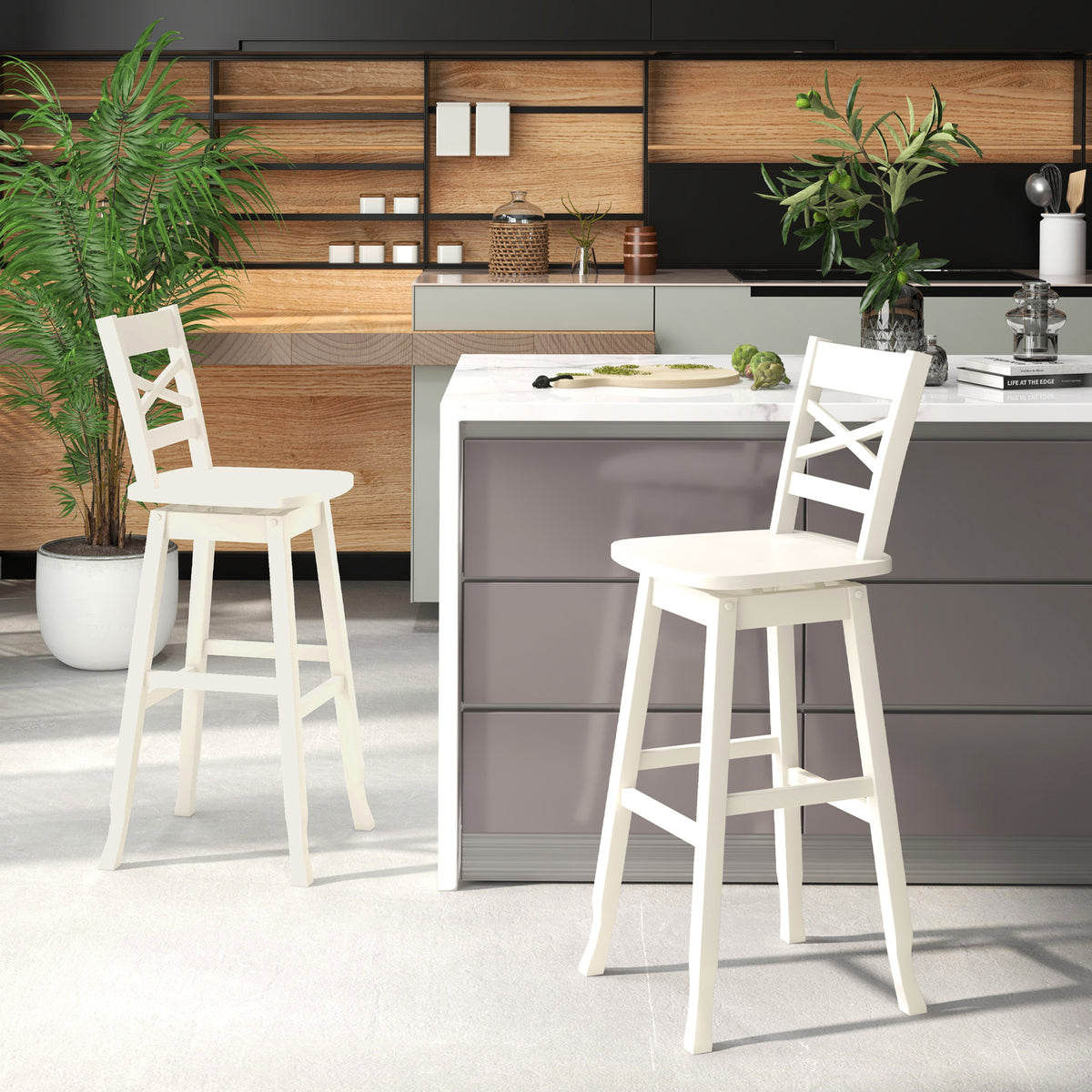 30-Inch Swivel Bar Stool Set, With Footrest, Cream White Bar Stools at Gallery Canada