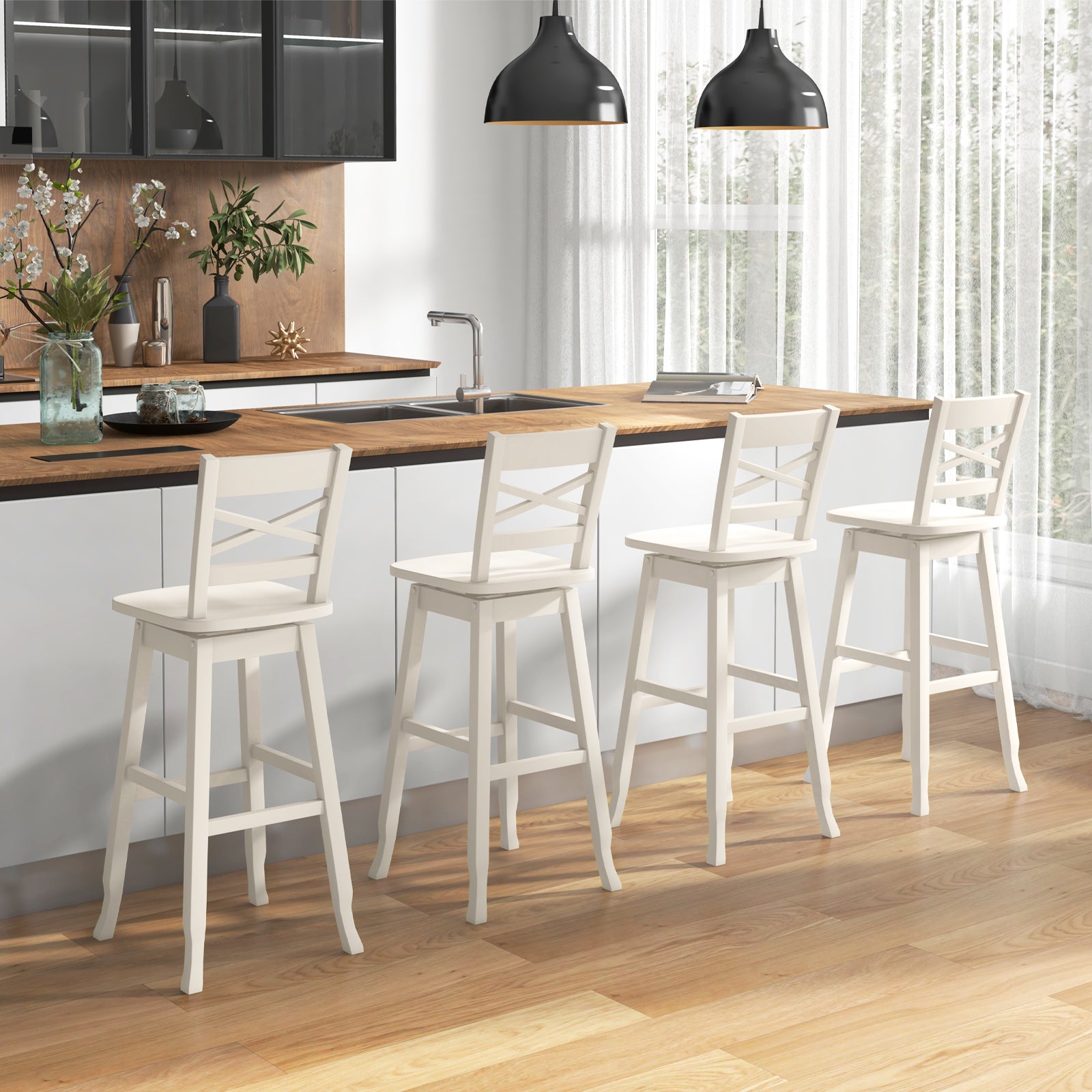 30-Inch Swivel Bar Stool Set, With Footrest, Cream White Bar Stools at Gallery Canada