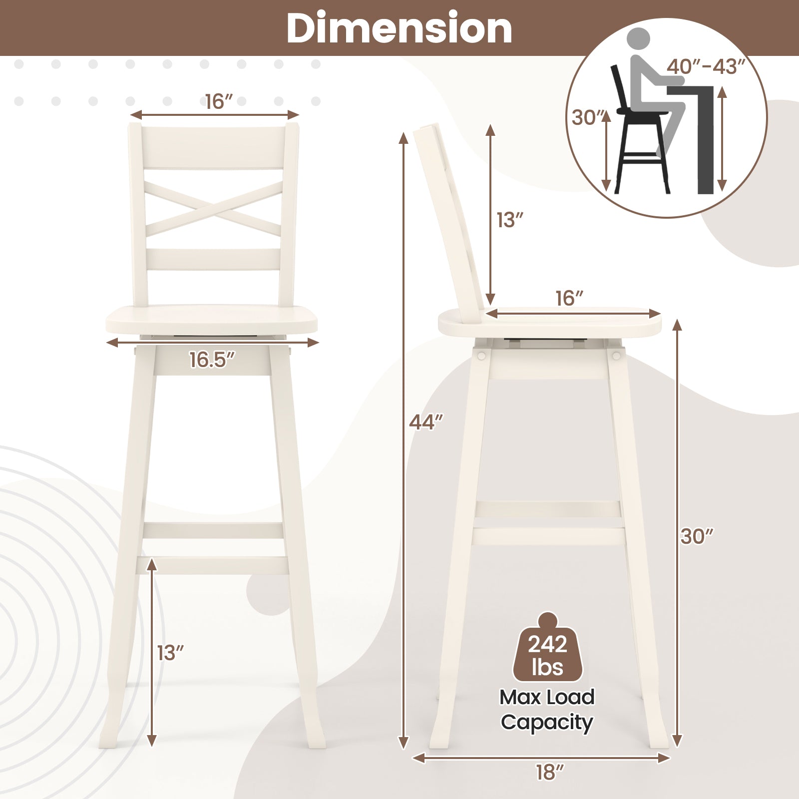 30-Inch Swivel Bar Stool Set, With Footrest, Cream White Bar Stools at Gallery Canada