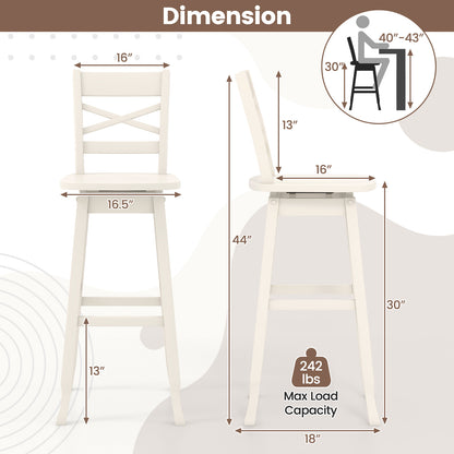 30-Inch Swivel Bar Stool Set, With Footrest, Cream White Bar Stools at Gallery Canada
