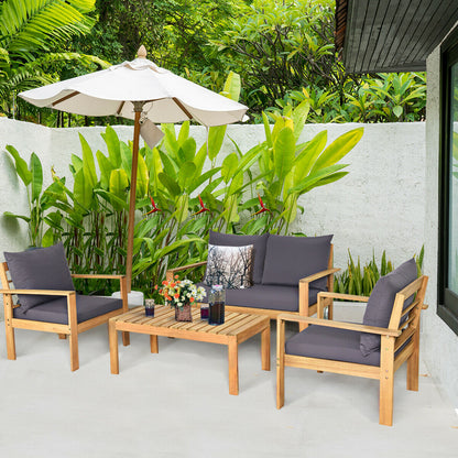 4 Piece Outdoor Acacia Wood Chat Set, Removable Cushions, Gray Patio Conversation Sets at Gallery Canada