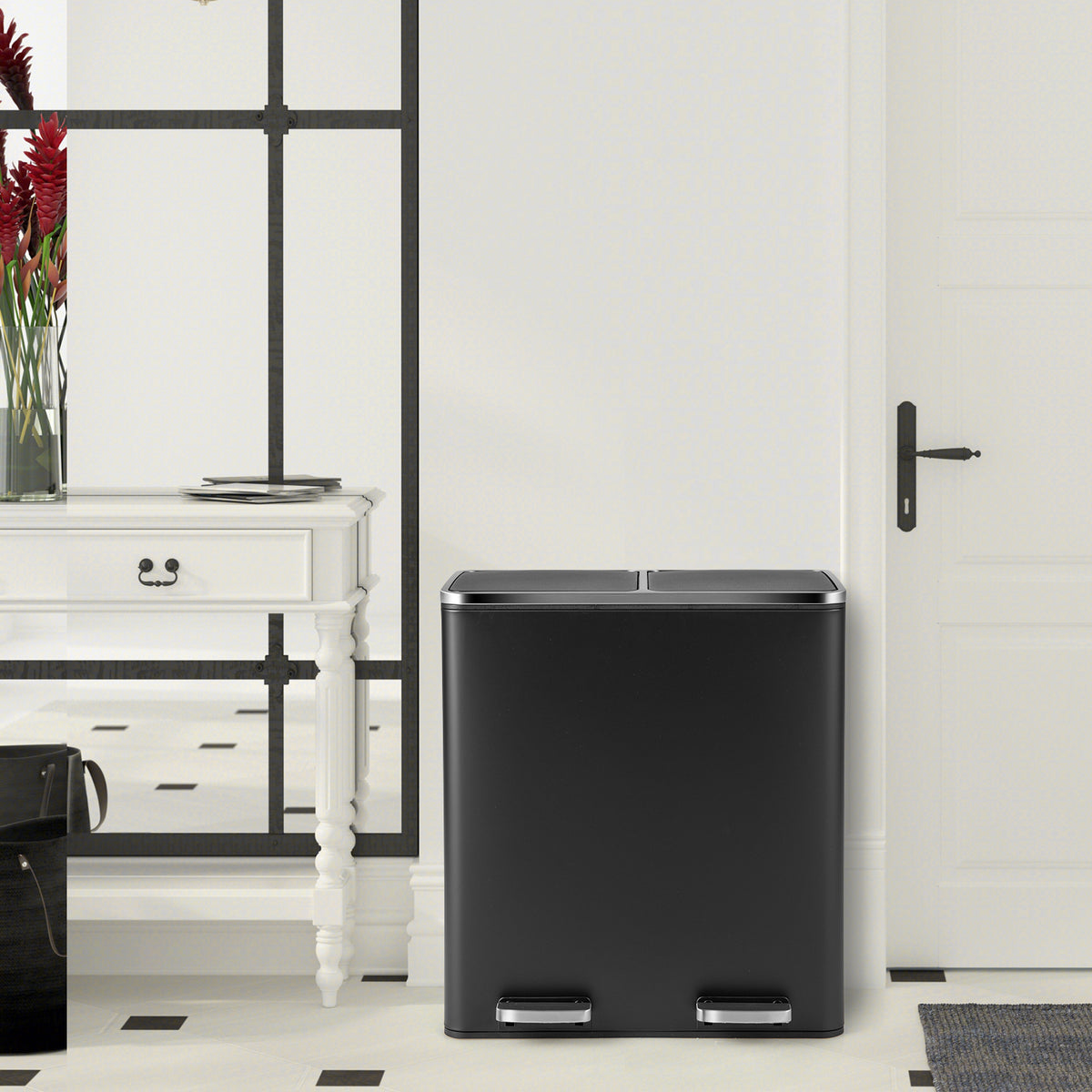 16 Gallon Dual Step Trash Can, Black Kitchen Organization at Gallery Canada