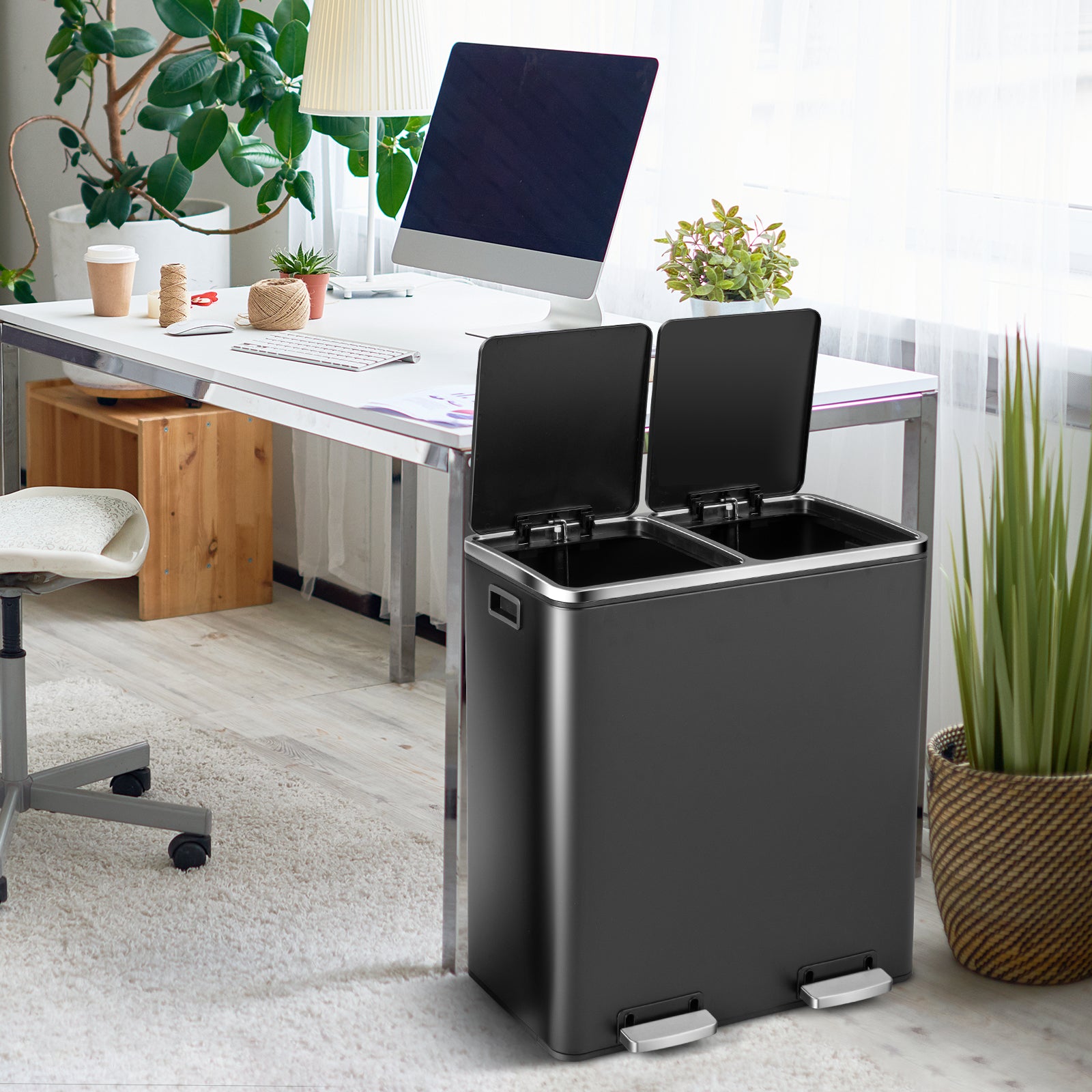 16 Gallon Dual Step Trash Can, Black Kitchen Organization at Gallery Canada
