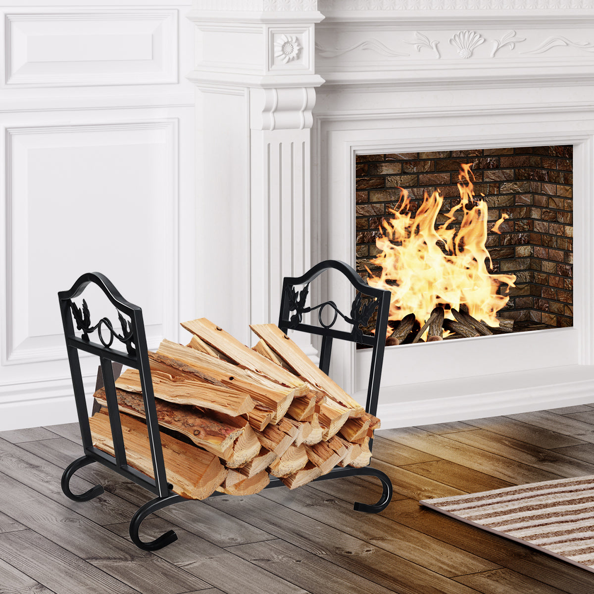 Foldable Firewood Log Rack Steel Wood Storage Holder, Black Log Storage at Gallery Canada