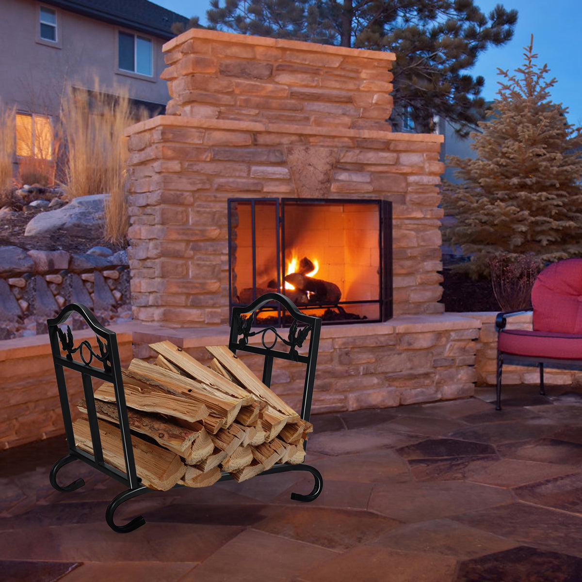 Foldable Firewood Log Rack Steel Wood Storage Holder, Black Log Storage at Gallery Canada
