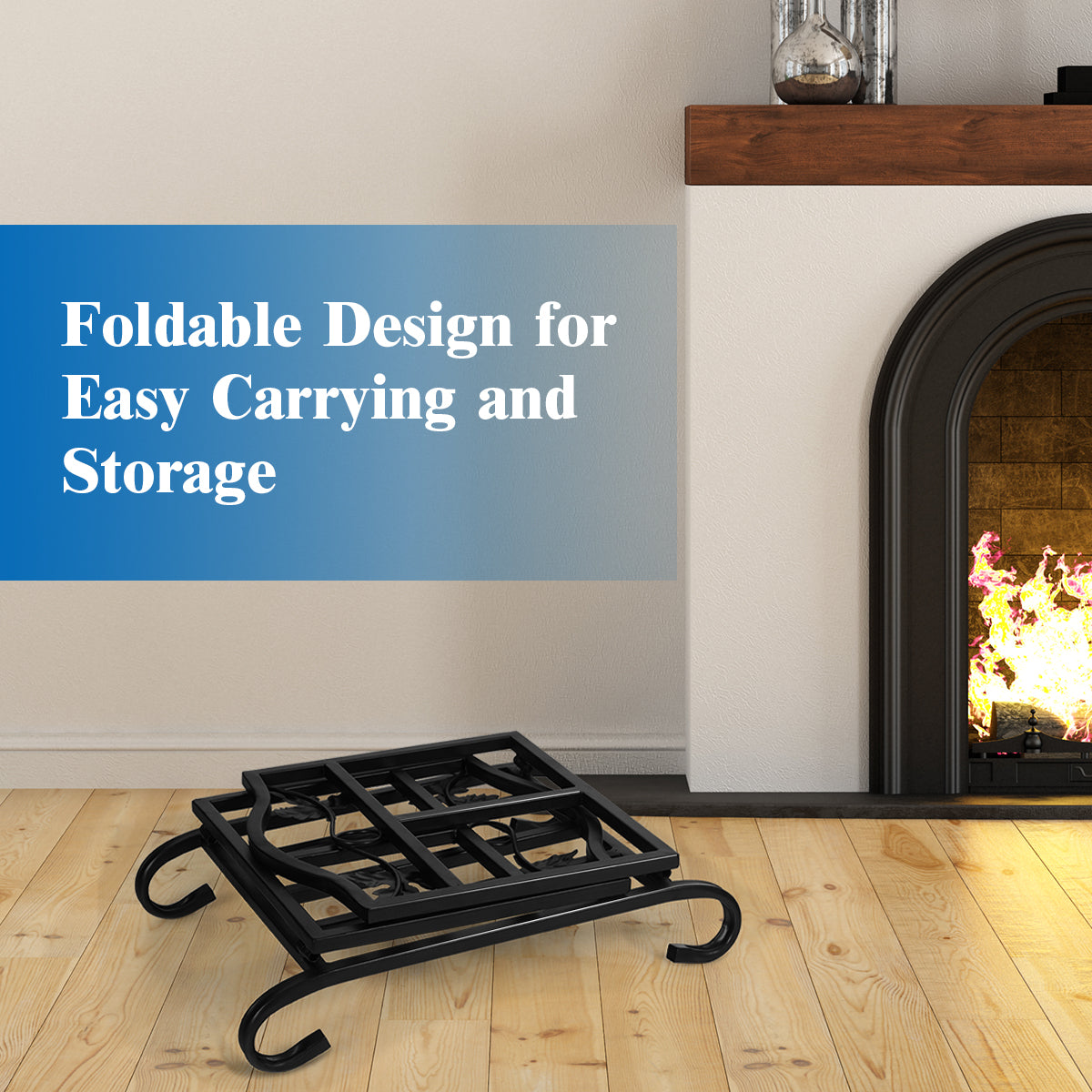 Foldable Firewood Log Rack Steel Wood Storage Holder, Black Log Storage at Gallery Canada