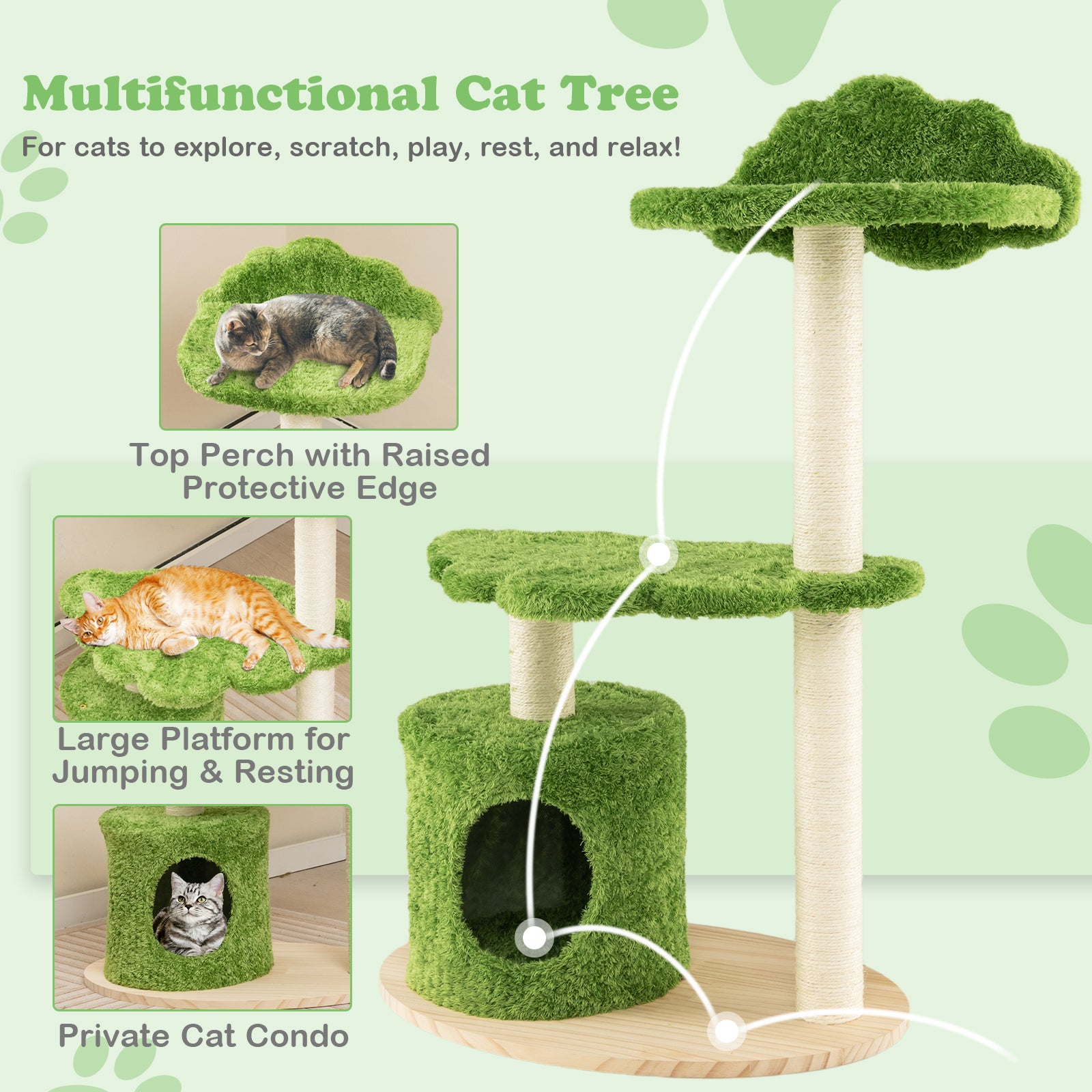38 Inch Cat Tree, Indoor Cats, Sisal Scratching Posts, Green Cat Trees Condos & Scratchers at Gallery Canada