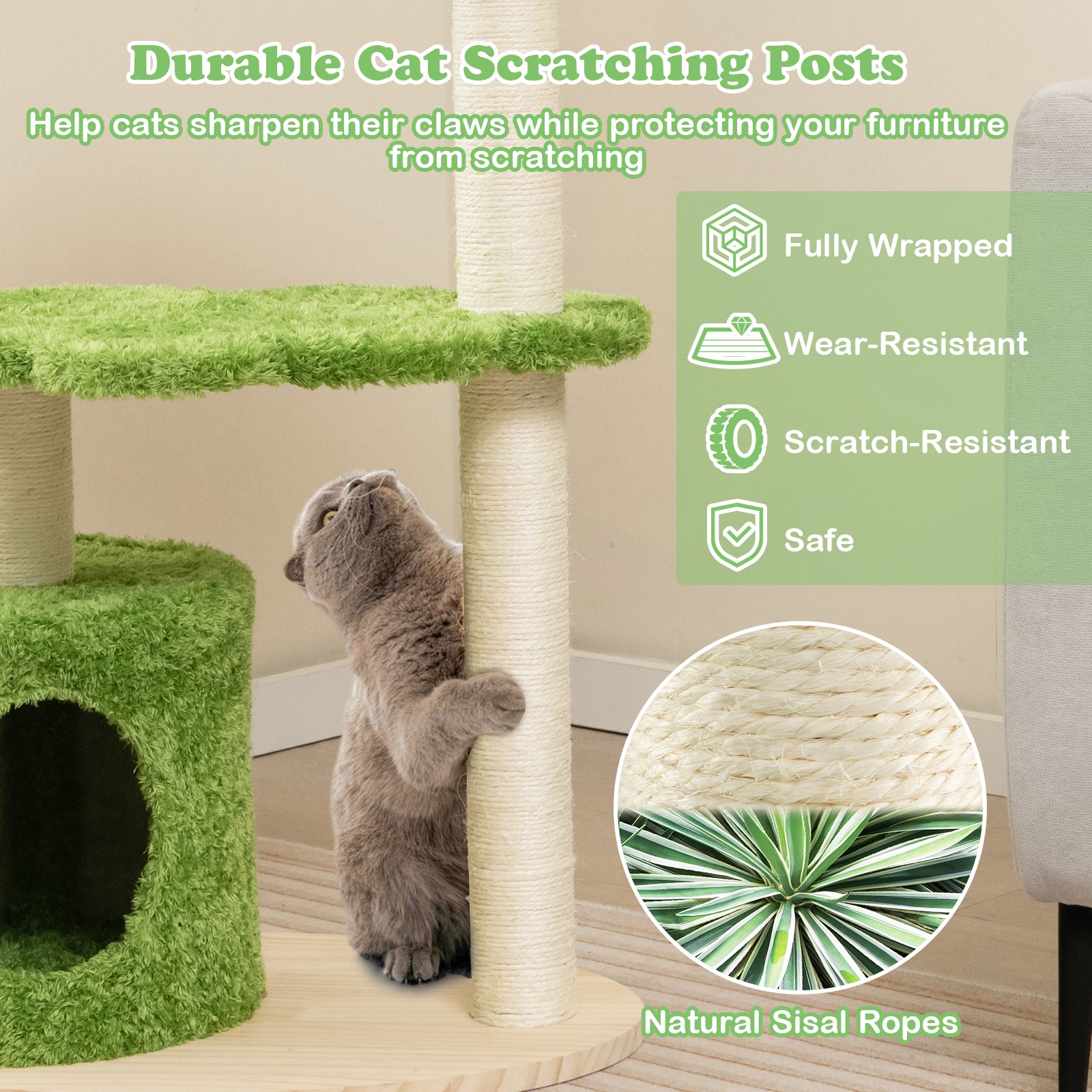38 Inch Cat Tree, Indoor Cats, Sisal Scratching Posts, Green Cat Trees Condos & Scratchers at Gallery Canada