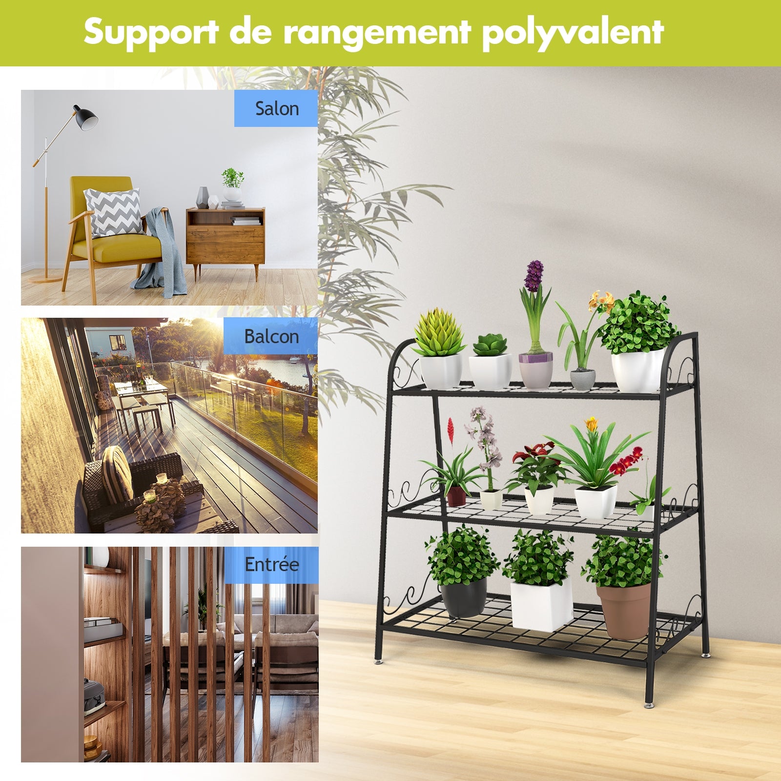 3-Tier Metal Plant Stand, Black Plant Stands at Gallery Canada
