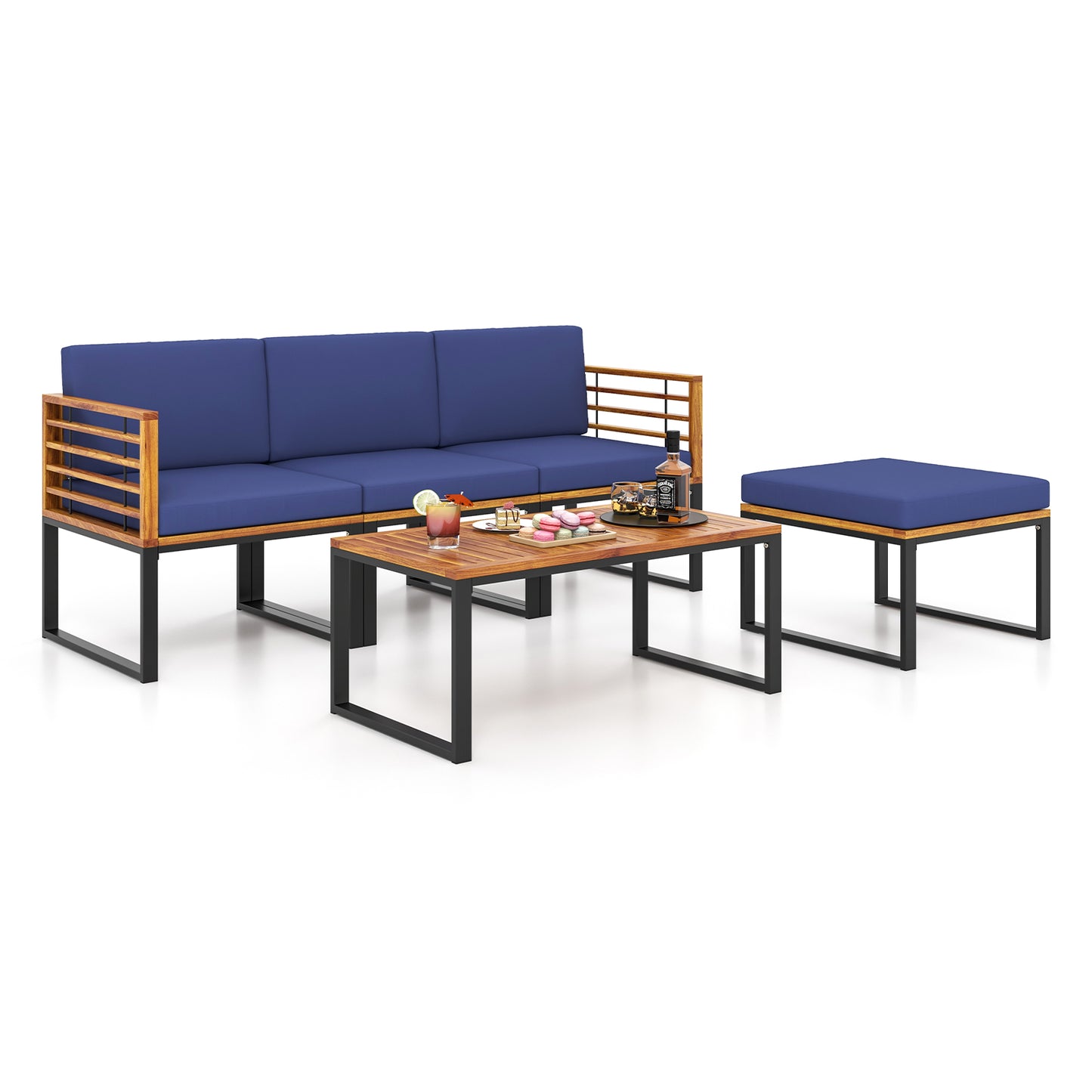 5-Piece Acacia Wood Patio Set, Ottoman, Coffee Table, Navy Patio Conversation Sets at Gallery Canada