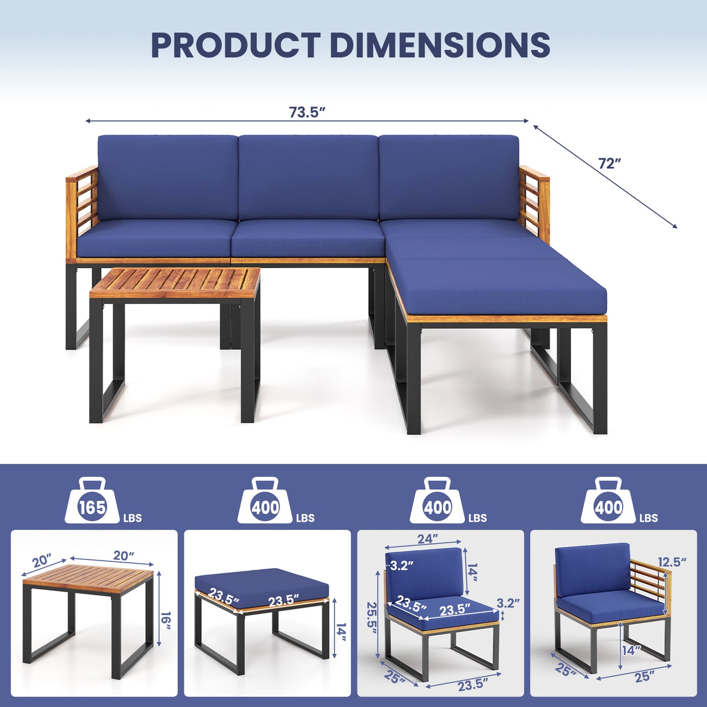 6-Piece Acacia Wood Patio Conversation Set, Navy Patio Conversation Sets at Gallery Canada