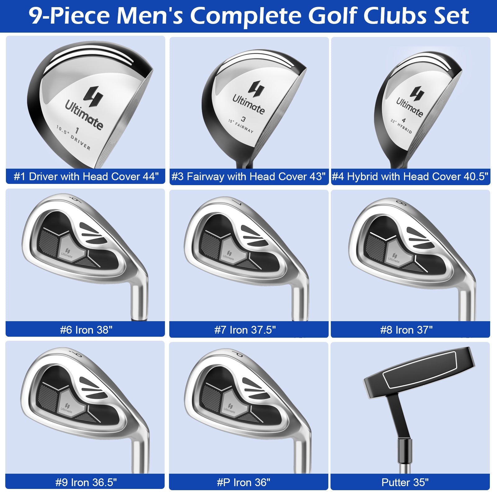 Men's 9-Piece Golf Club Set, Gray Golf at Gallery Canada